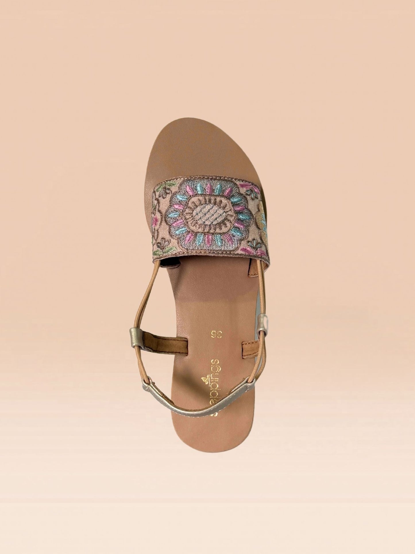 Beige Embroidered Sandal Flats