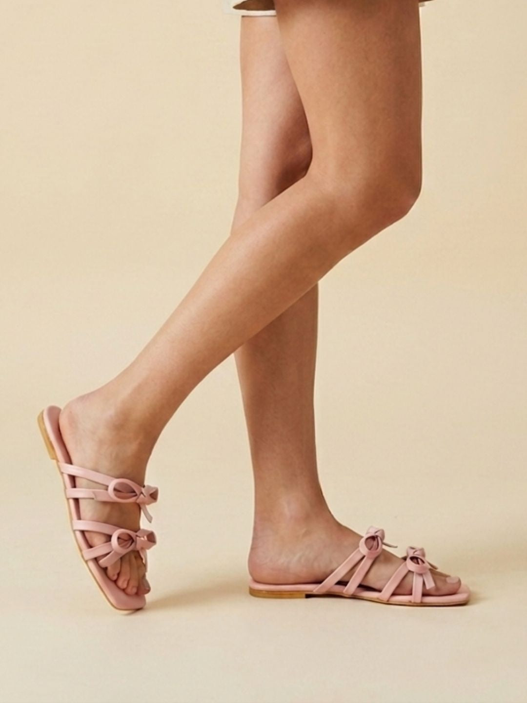 Pink Open Toe Flats with Bows