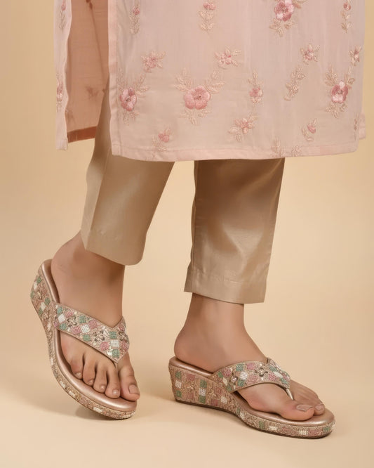 Embellished Ethnic Wedge Sandals