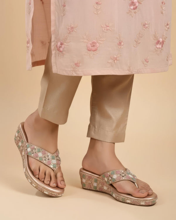 Embellished Ethnic Wedge Sandals