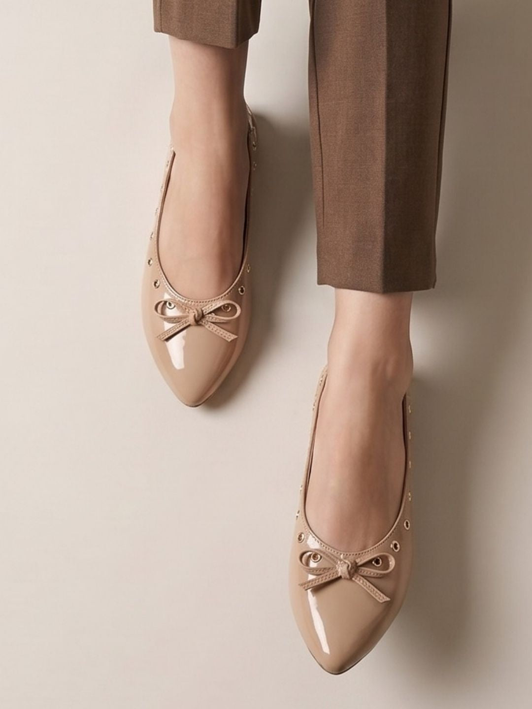 Beige Bow Slingback Sandals