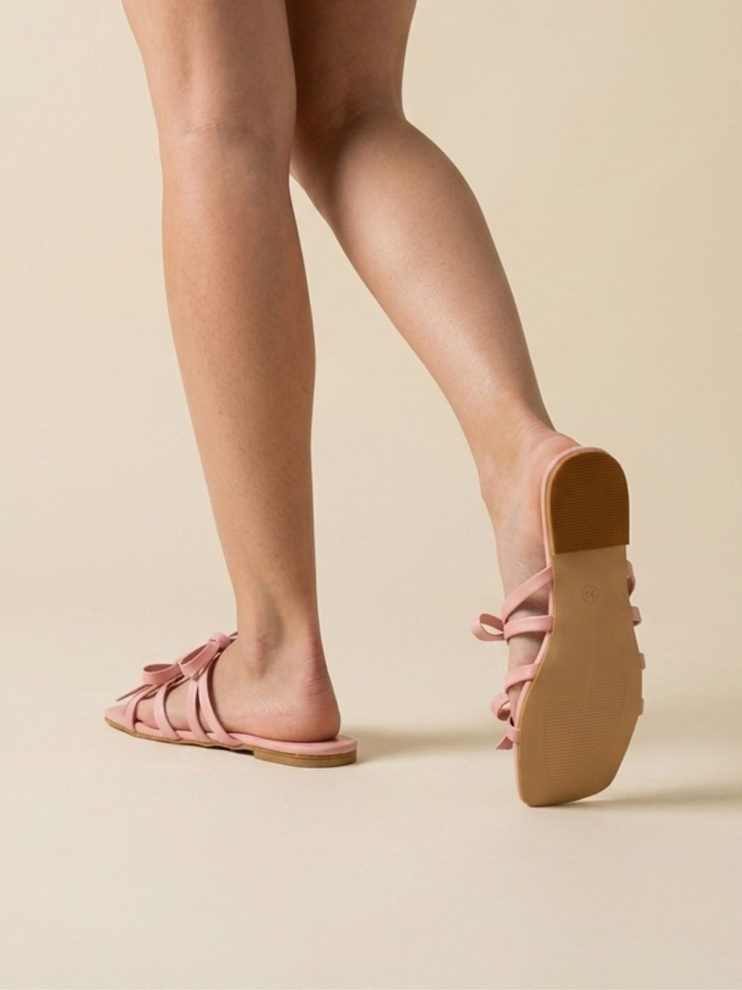 Pink Open Toe Flats with Bows