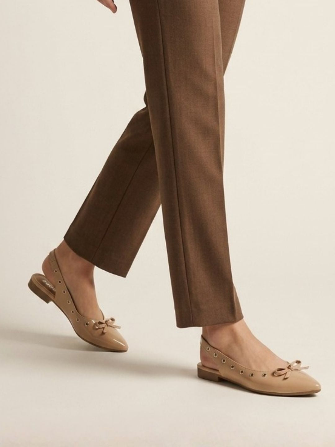 Beige Bow Slingback Sandals