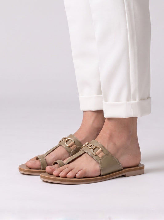 Beige Toe-ring Flats