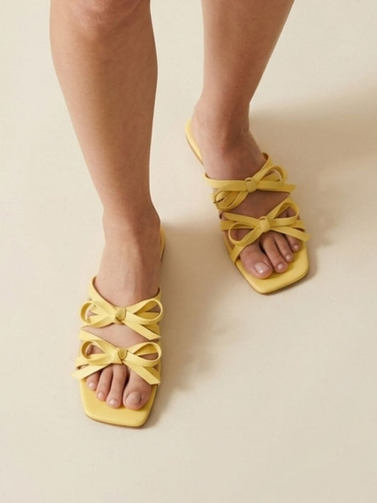 Yellow Open Toe Flats with Bows