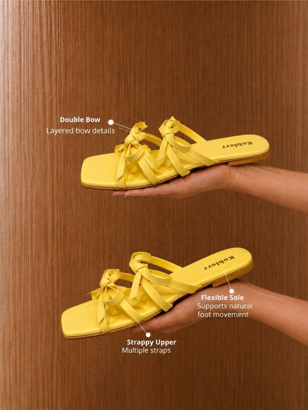 Yellow Open Toe Flats with Bows
