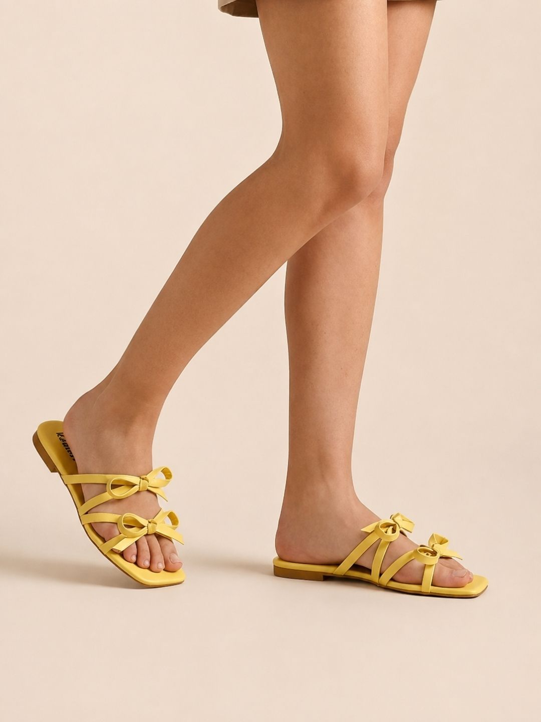Yellow Open Toe Flats with Bows