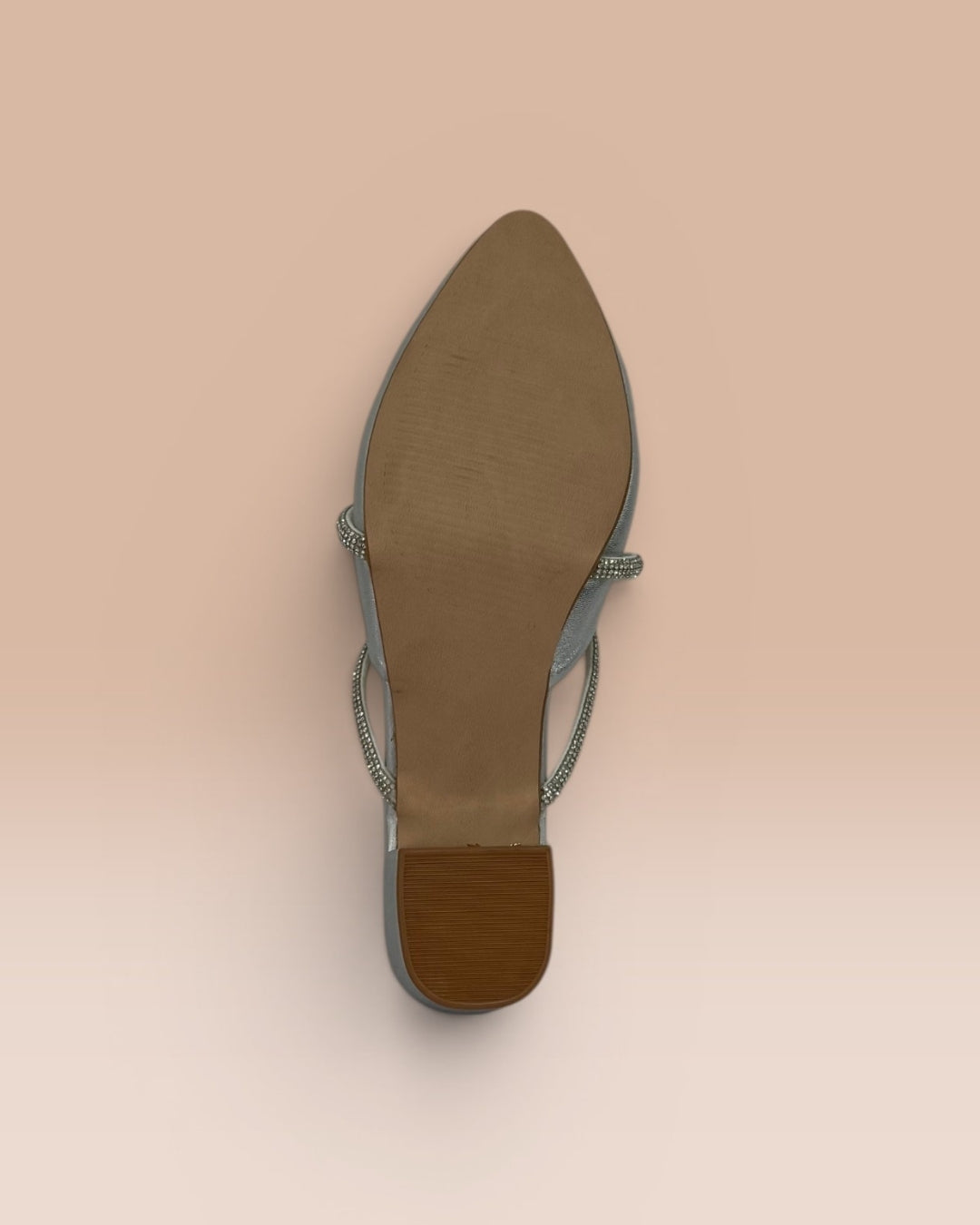 Silver Block Heel Mules