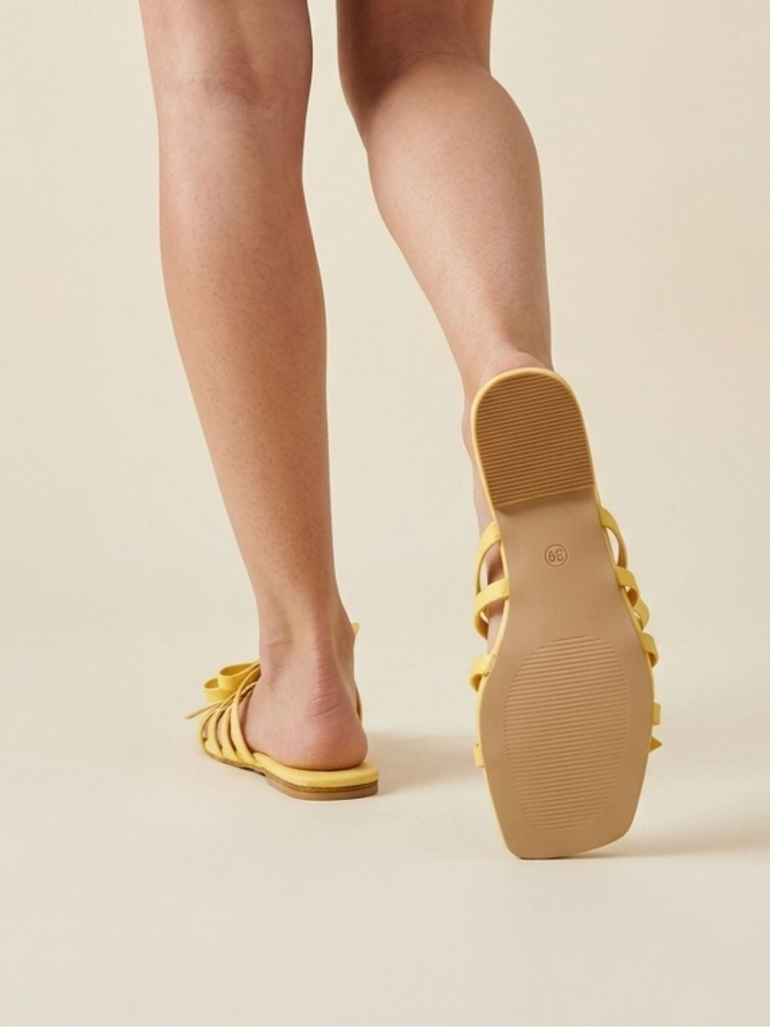 Yellow Open Toe Flats with Bows