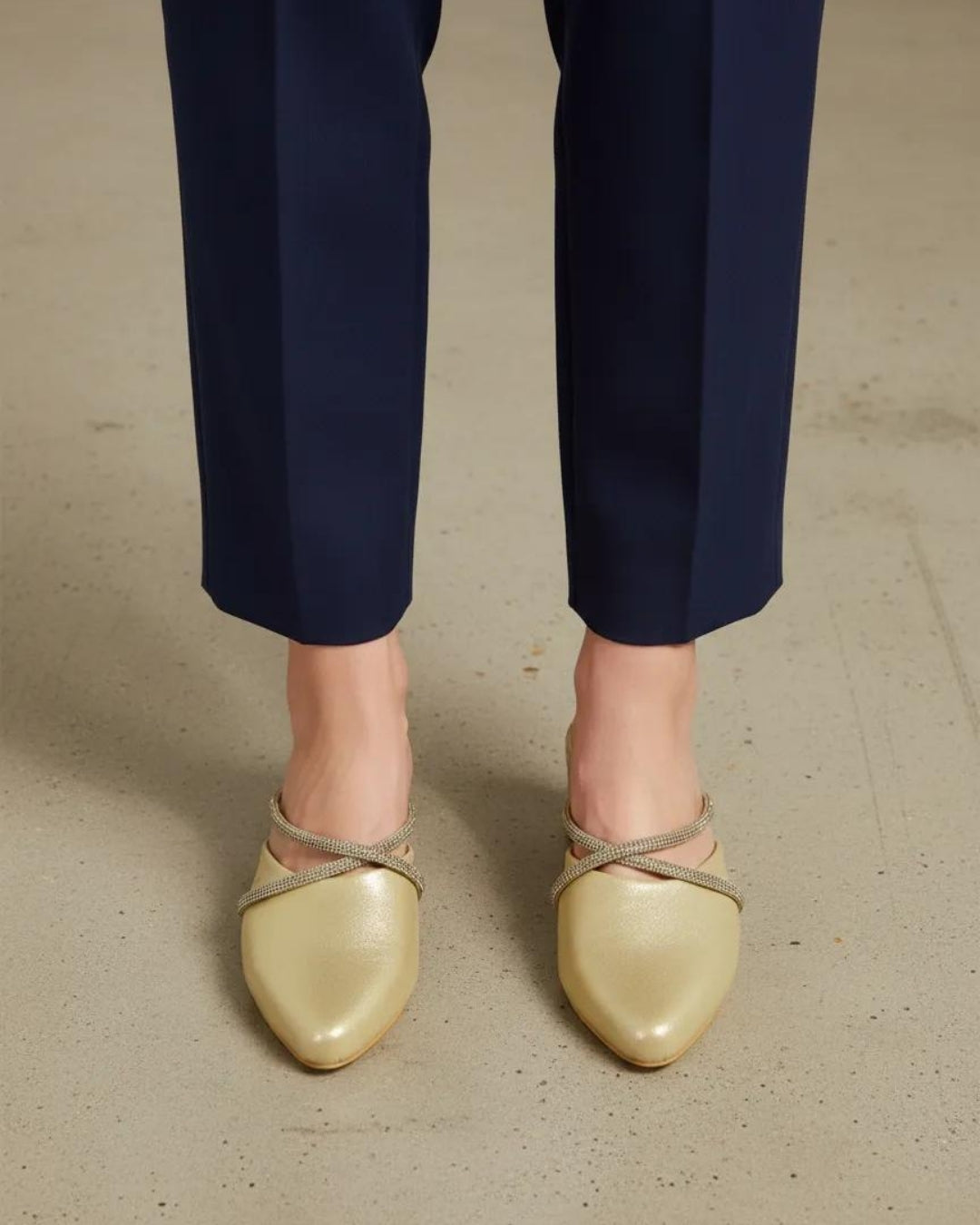 Gold Block Heel Mules