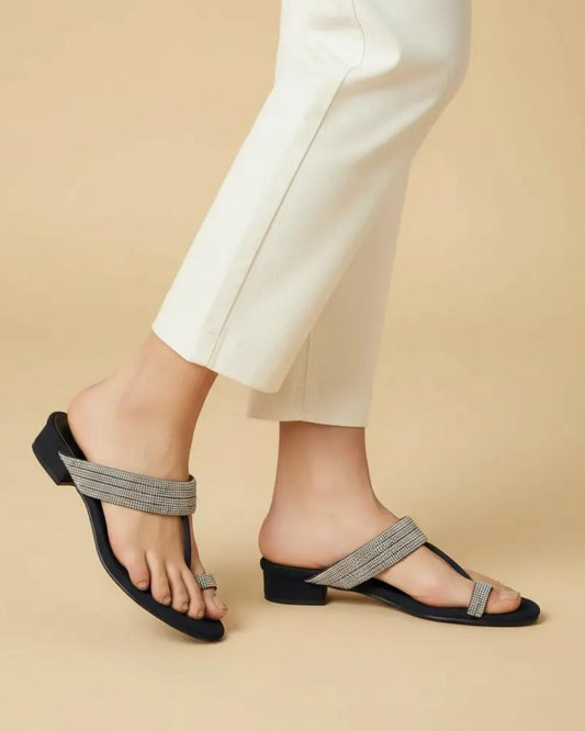 Black Embellished Slip-on Sandals