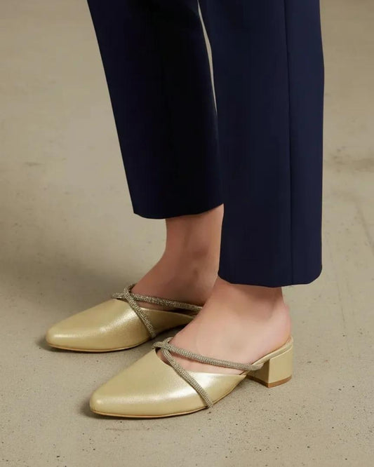 Gold Block Heel Mules