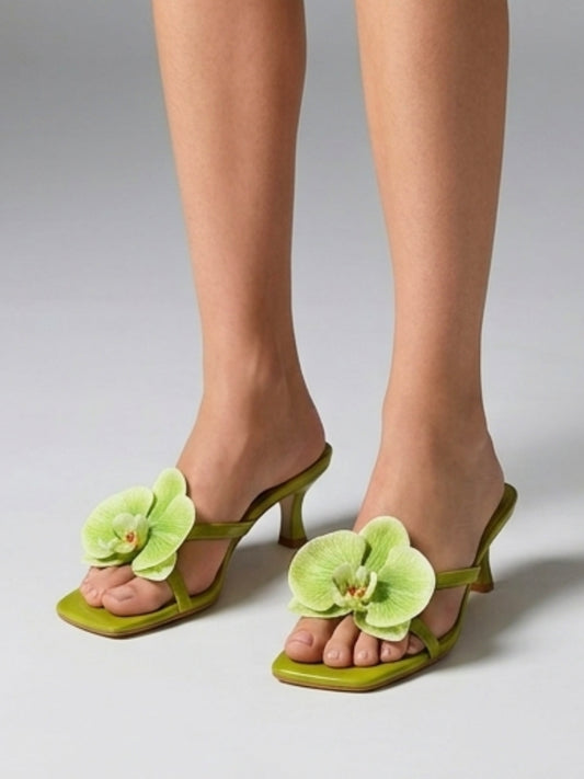 Green Orchid Kitten Heels