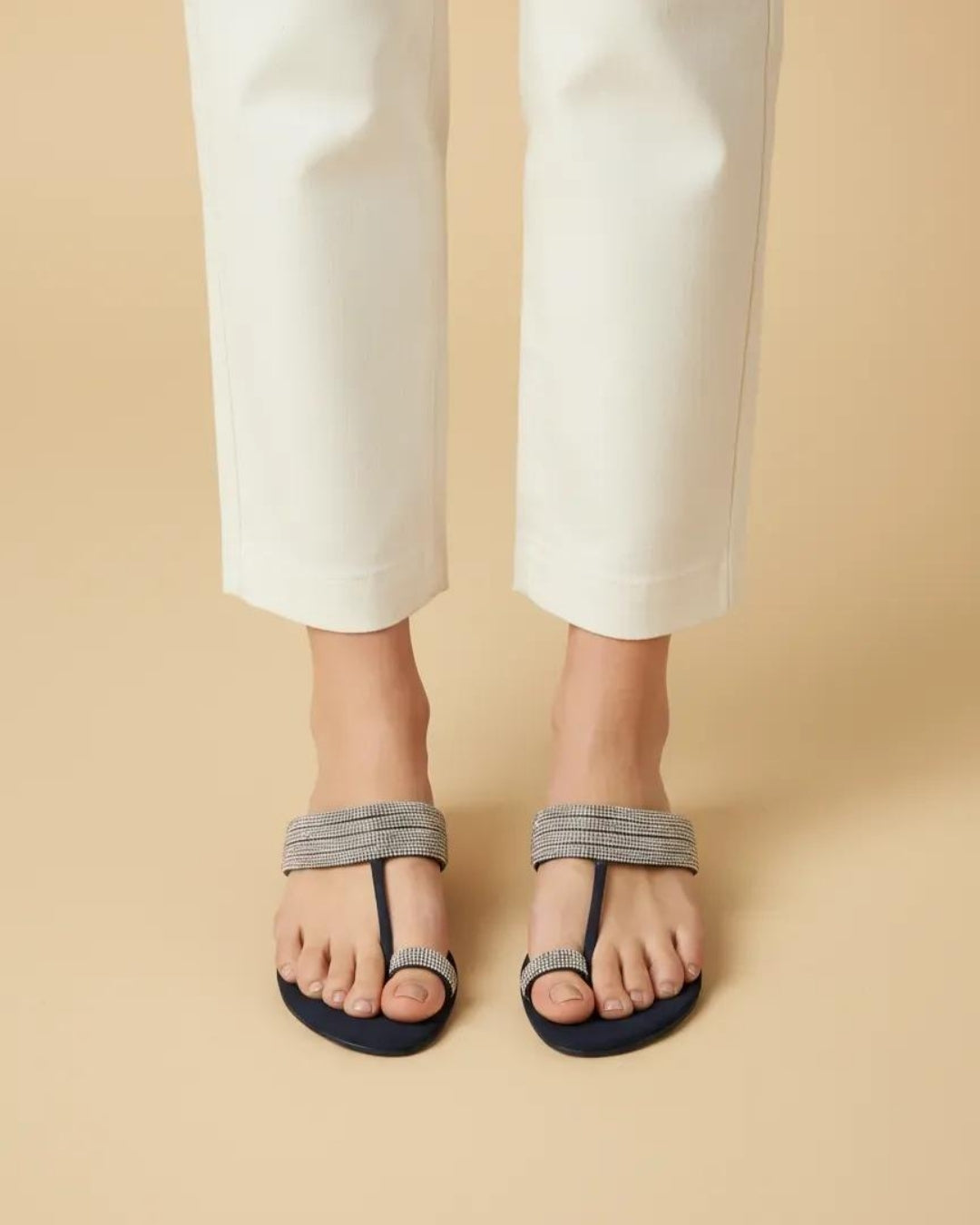 Black Embellished Slip-on Sandals