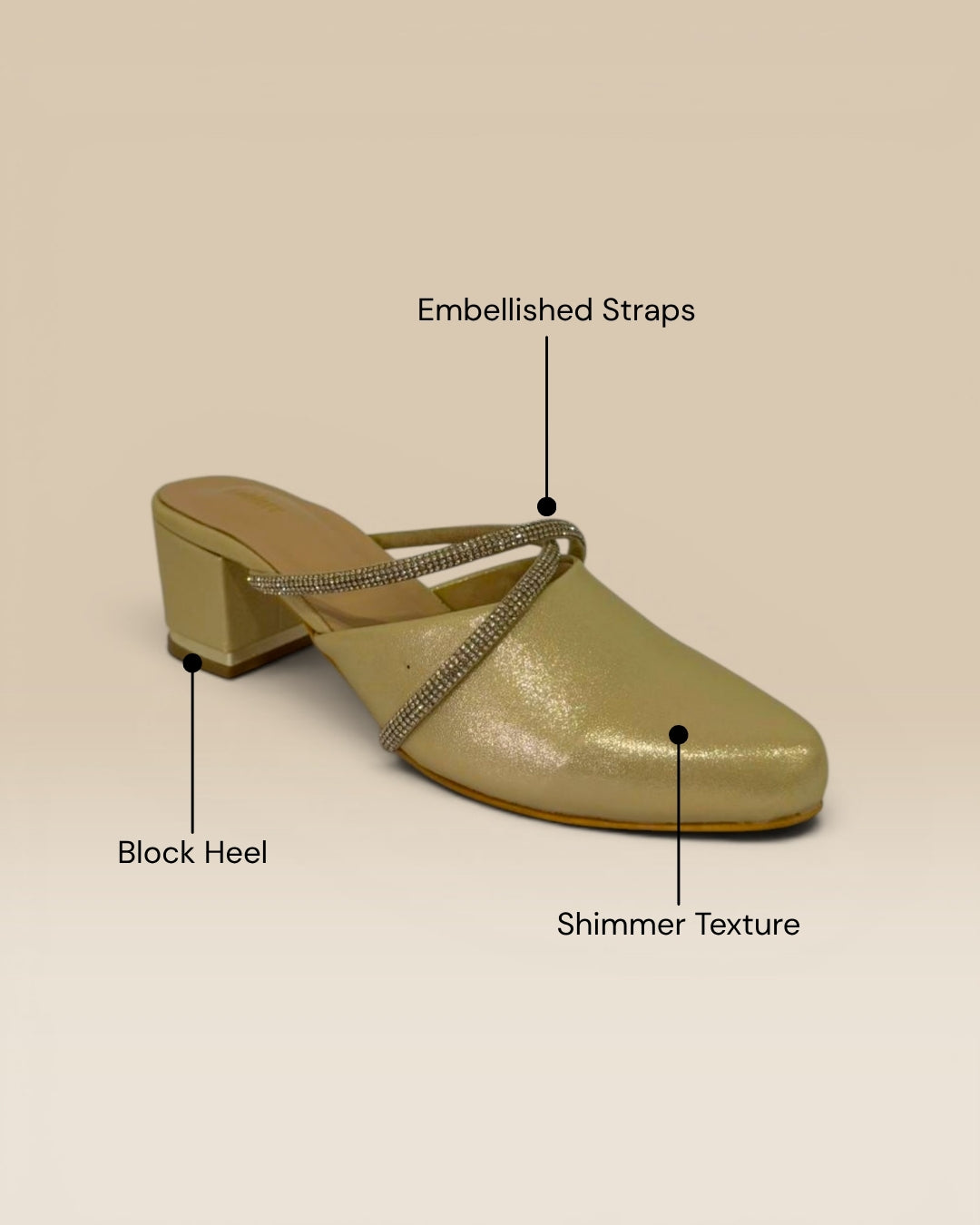 Gold Block Heel Mules