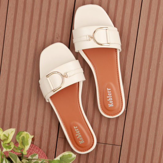 Beige Buckle Slides