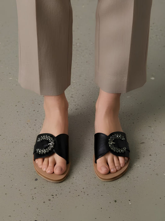 Black Buckle Clip Flats