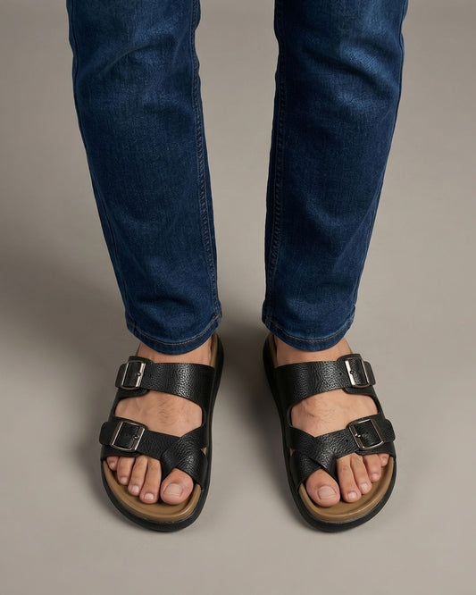 Black Toe-ring Comfort Sandals