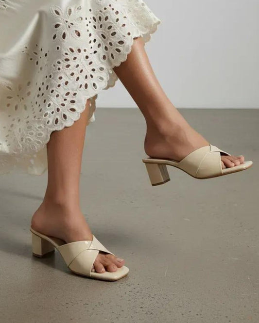 Off White Slip-On Block Heels