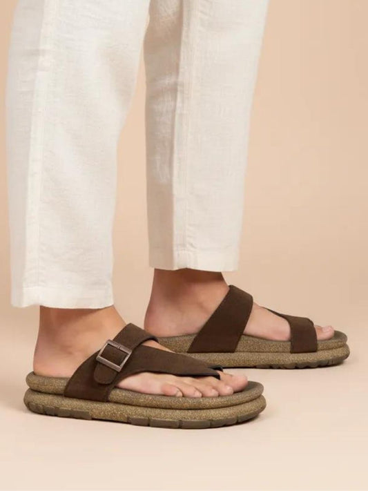 Brown Buckle Detailed Comfort Sandals