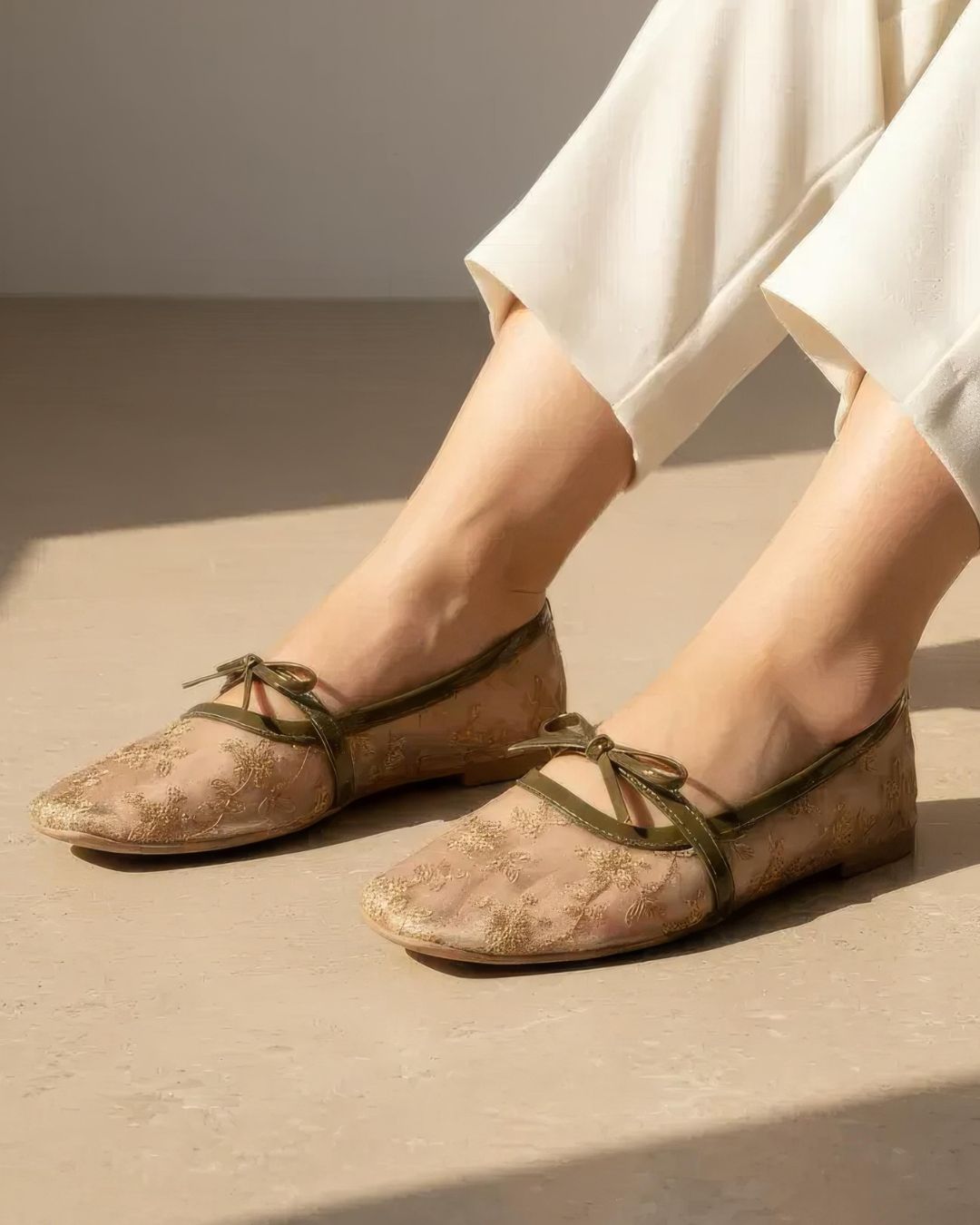 Floral Mesh Ballet in Beige