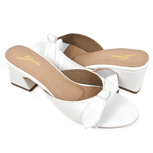 White Block Heel with Bows