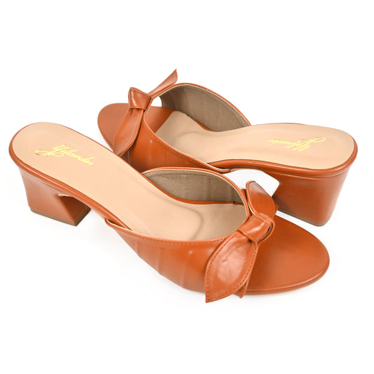 Tan Block Heel with Bows