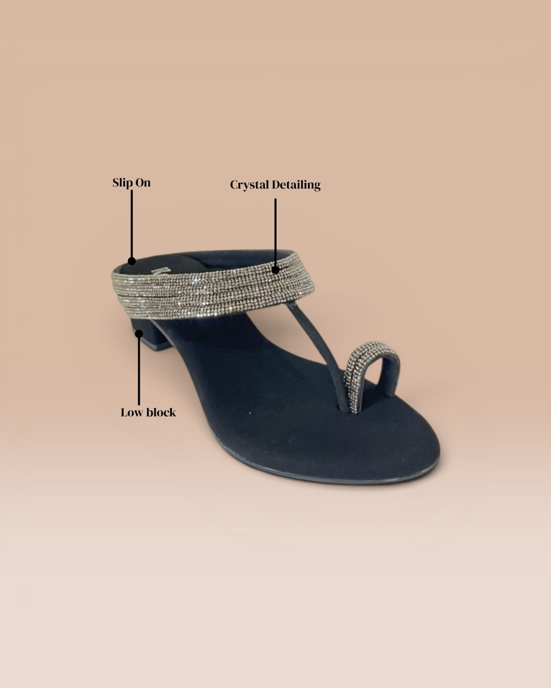 Black Embellished Slip-on Sandals