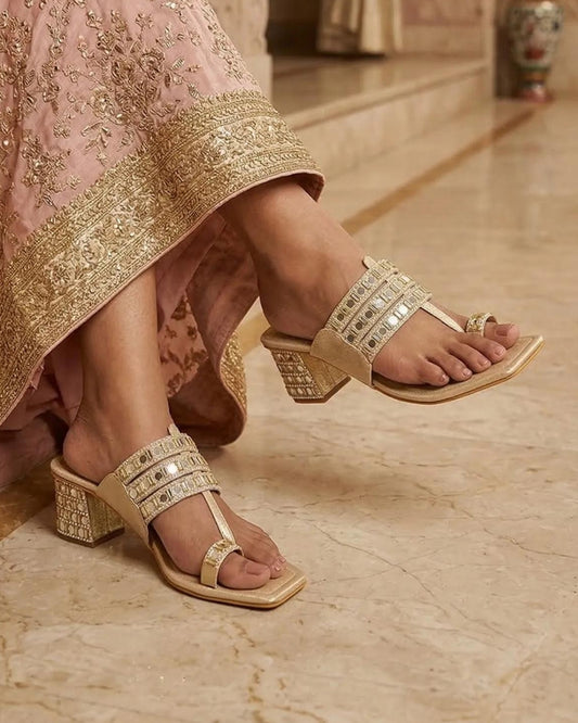 Embellished Ethnic Block Sandals
