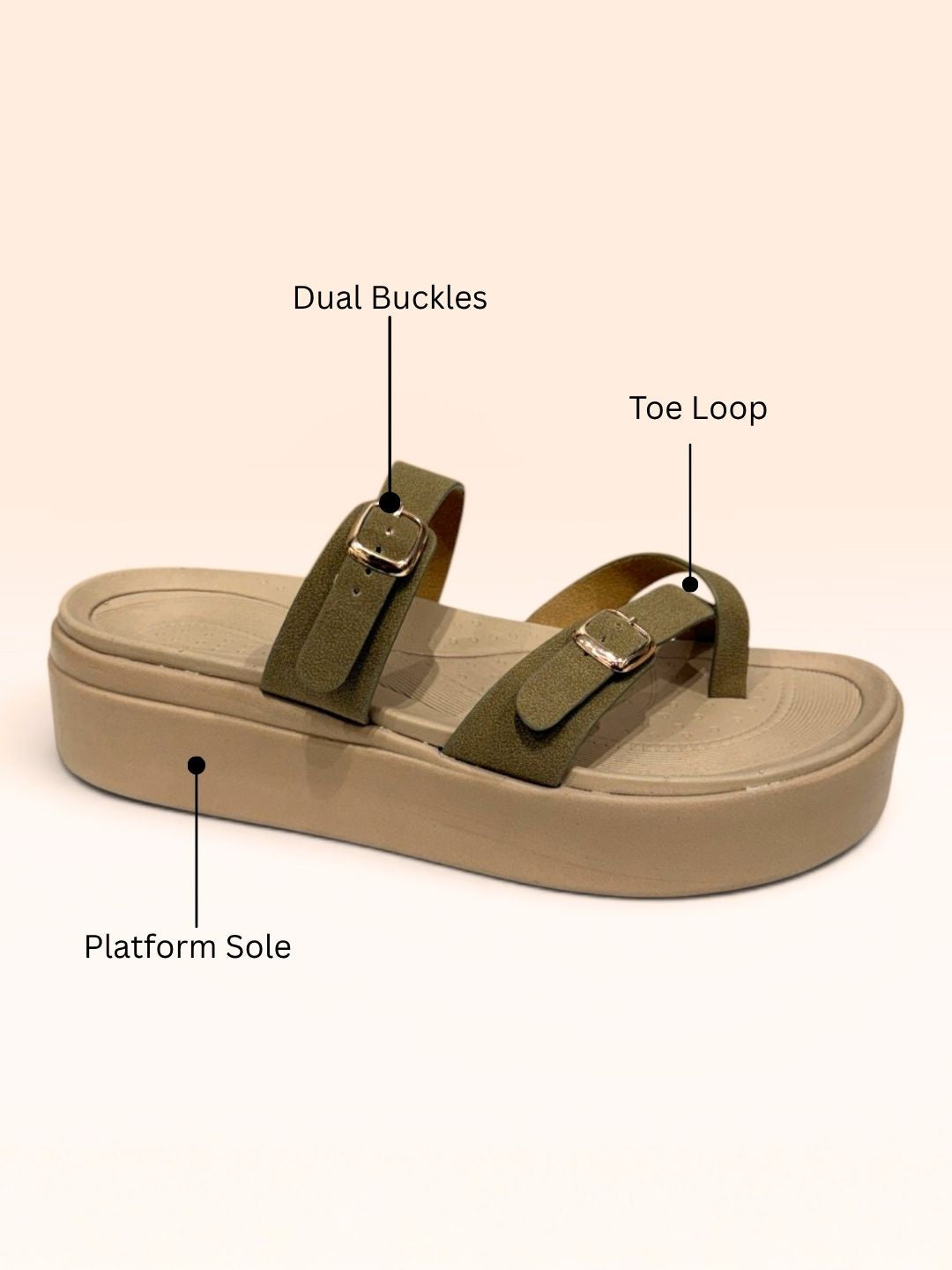 Olive Double Buckle wedges