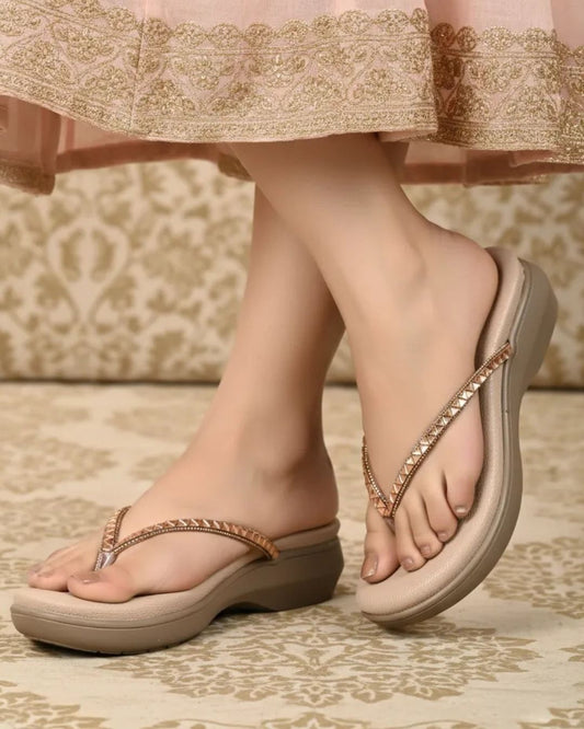 Peach Embellished Comfort Sandals