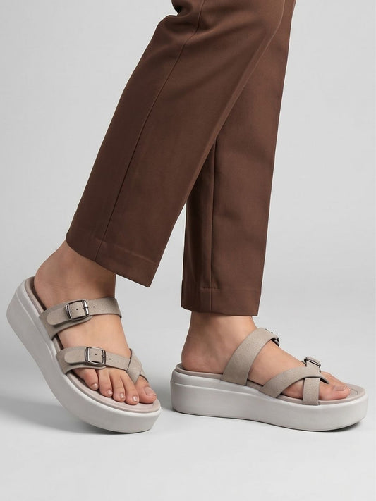 Grey Double Buckle wedges