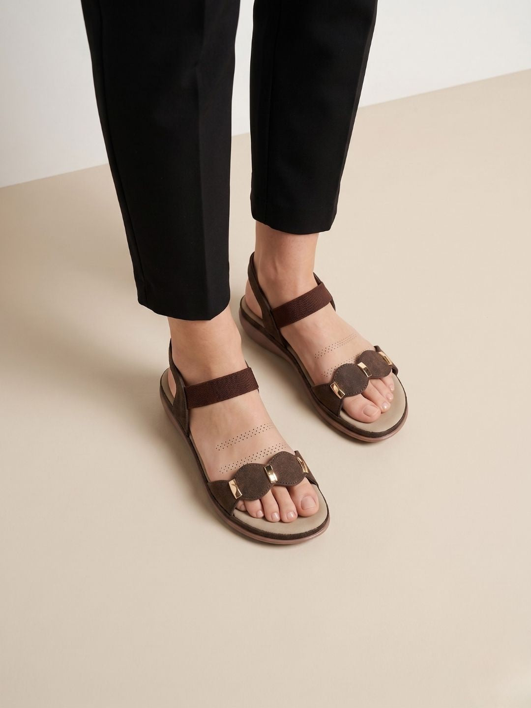 Brown Buckle Comfort Sandals