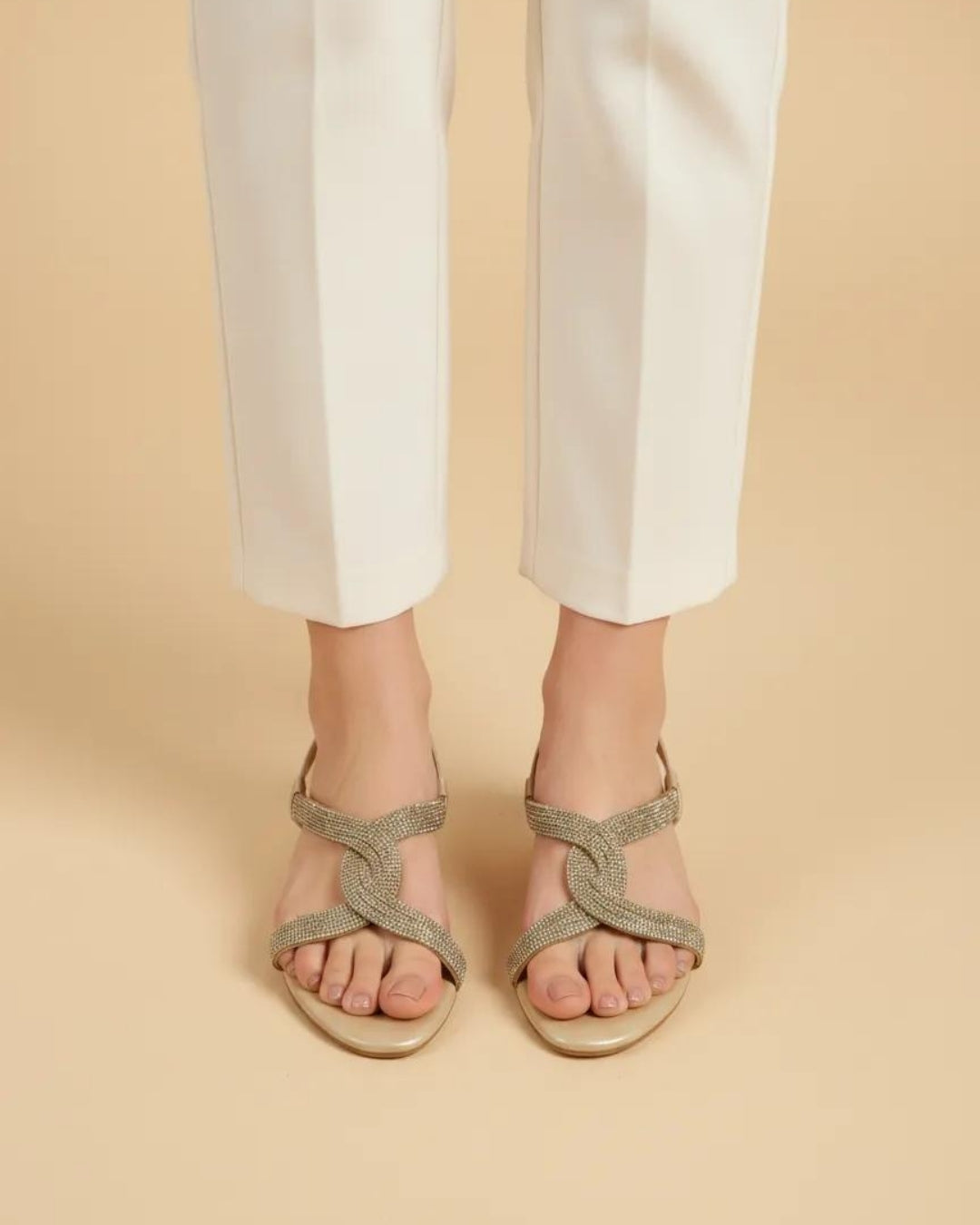 Rose Gold Embellished Ethnic Heels