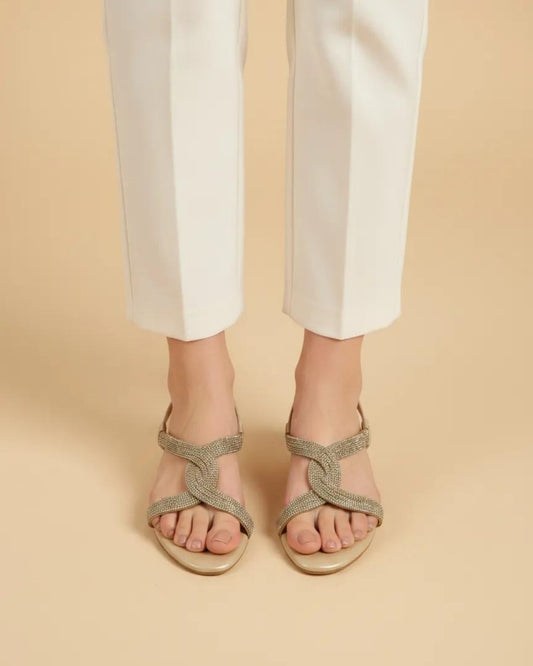 Rose Gold Embellished Ethnic Heels