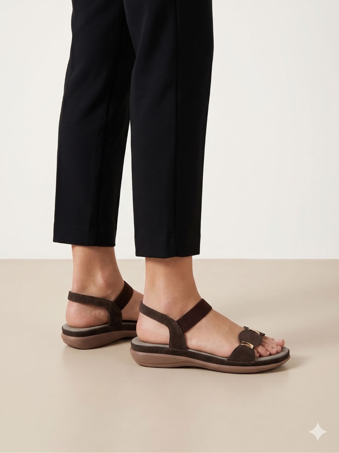 Brown Buckle Comfort Sandals