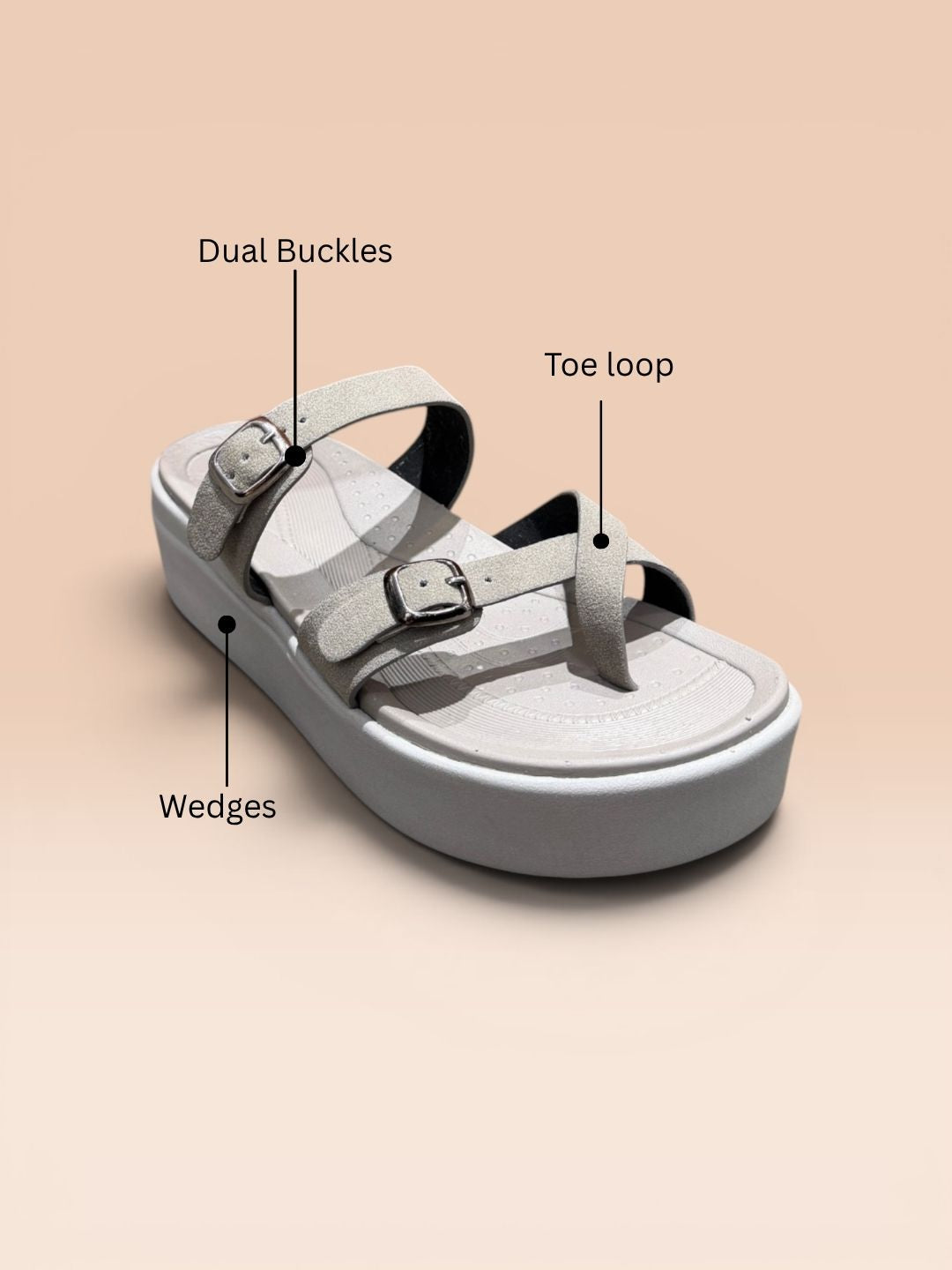 Grey Double Buckle wedges