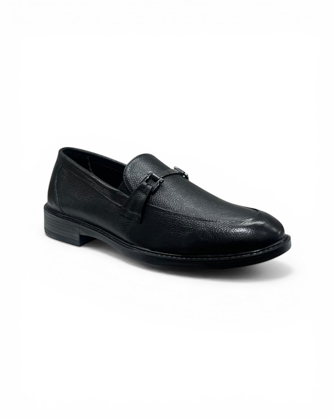 Black Solid Leather Formal Loafers