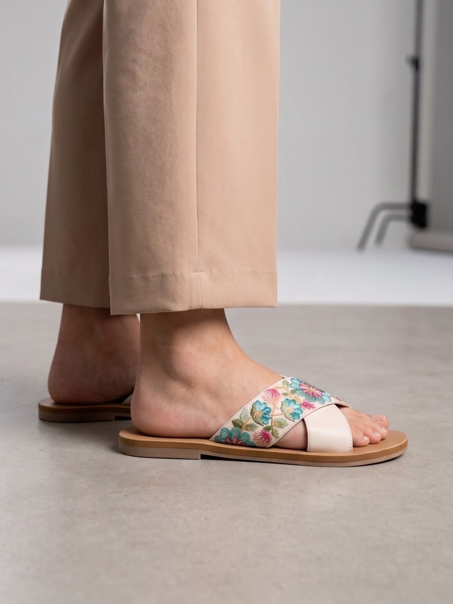 White Embroidered Flats