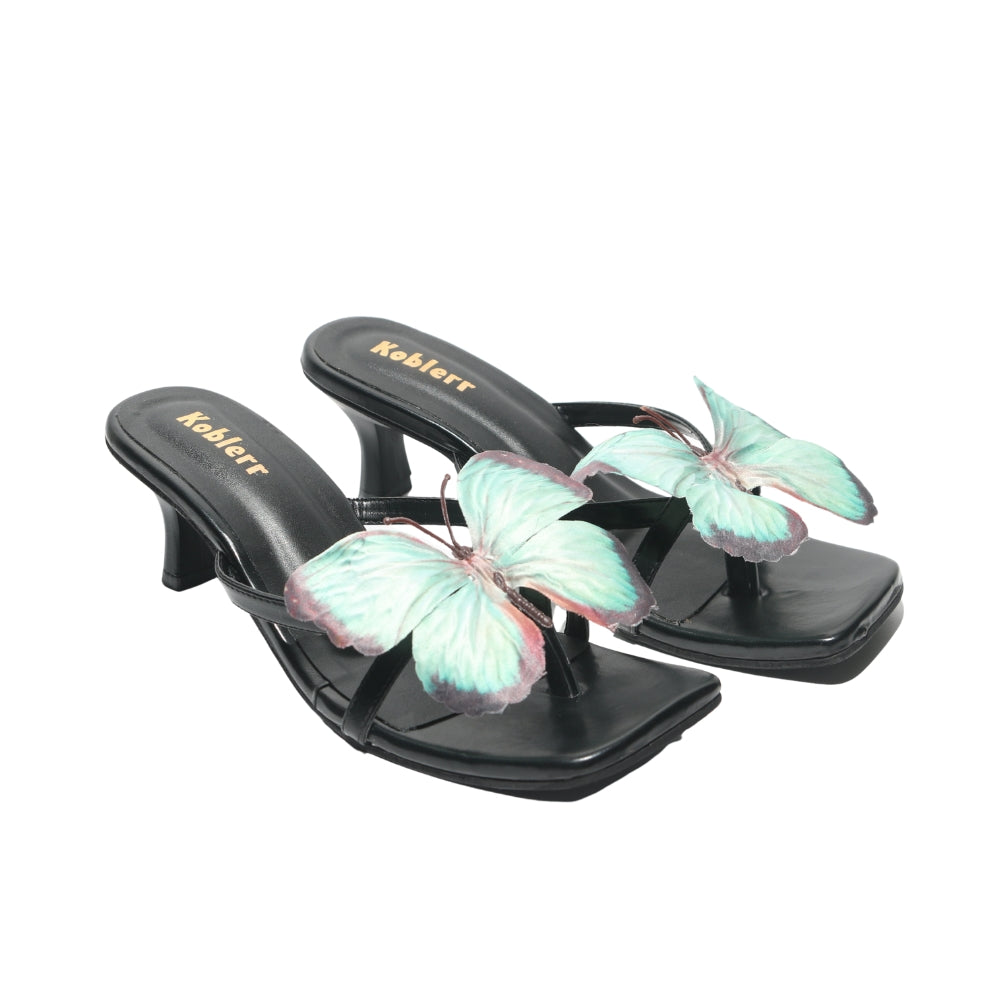 Black with Teal Butterfly Heels