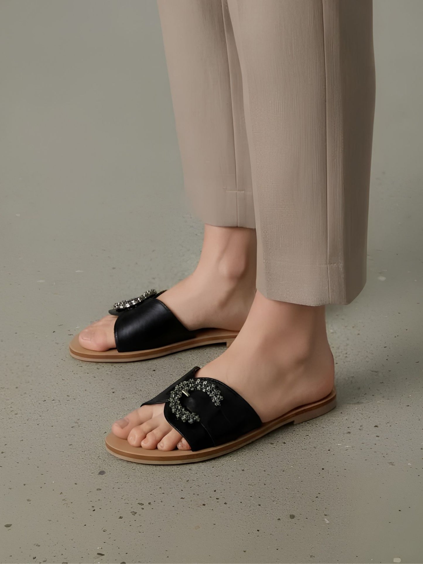 Black Buckle Clip Flats