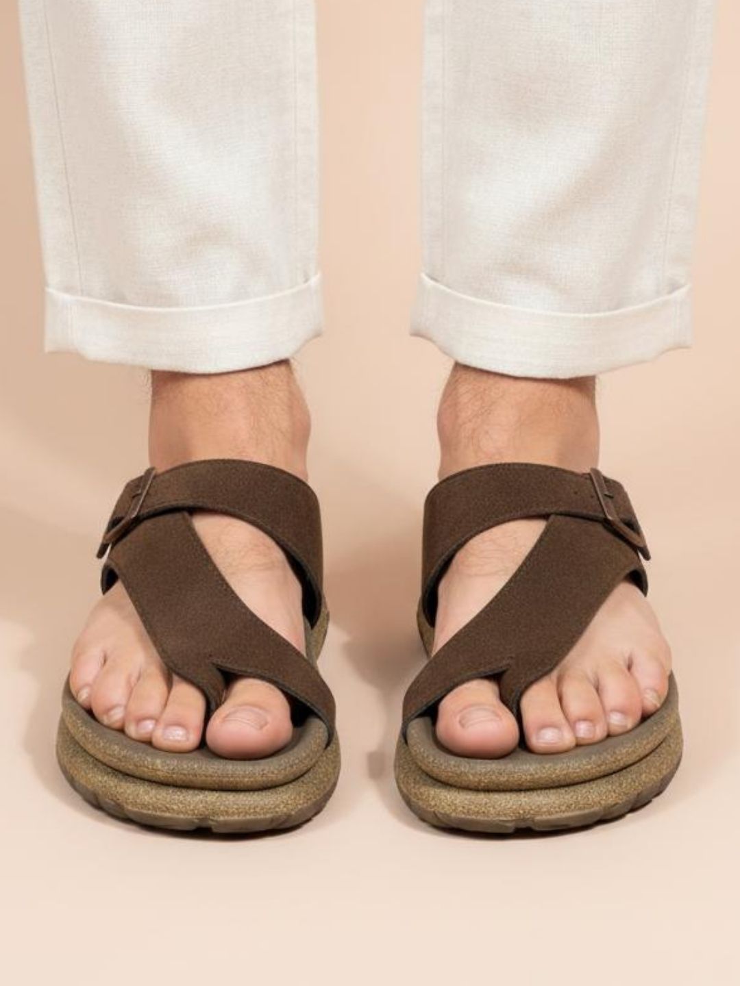 Brown Buckle Detailed Comfort Sandals
