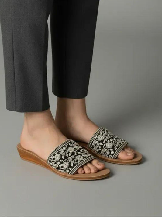 Black Green Wedge Heel