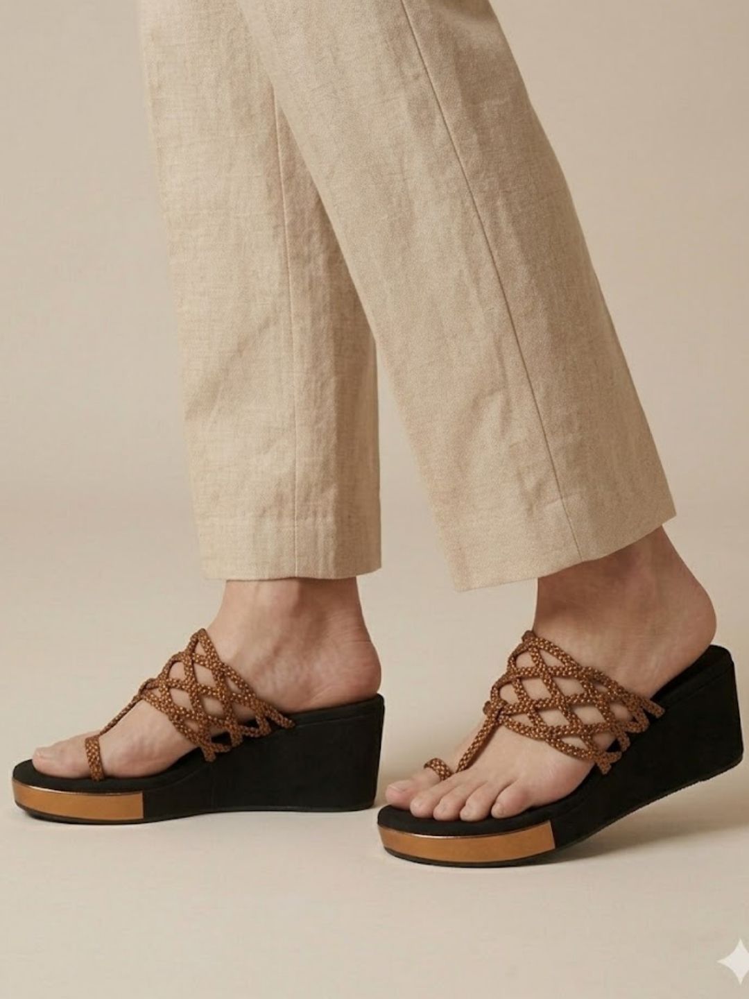 Tan Braided Toe-ring Wedge