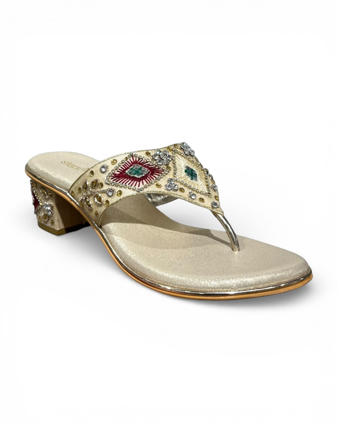 Ethnic Embellished Open Toe Block Heels