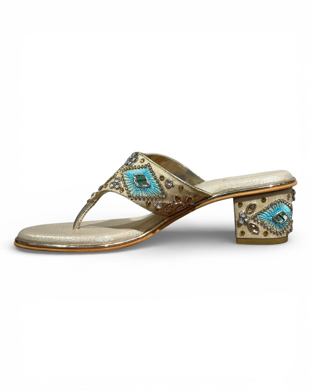 Ethnic Embellished Open Toe Block Heels