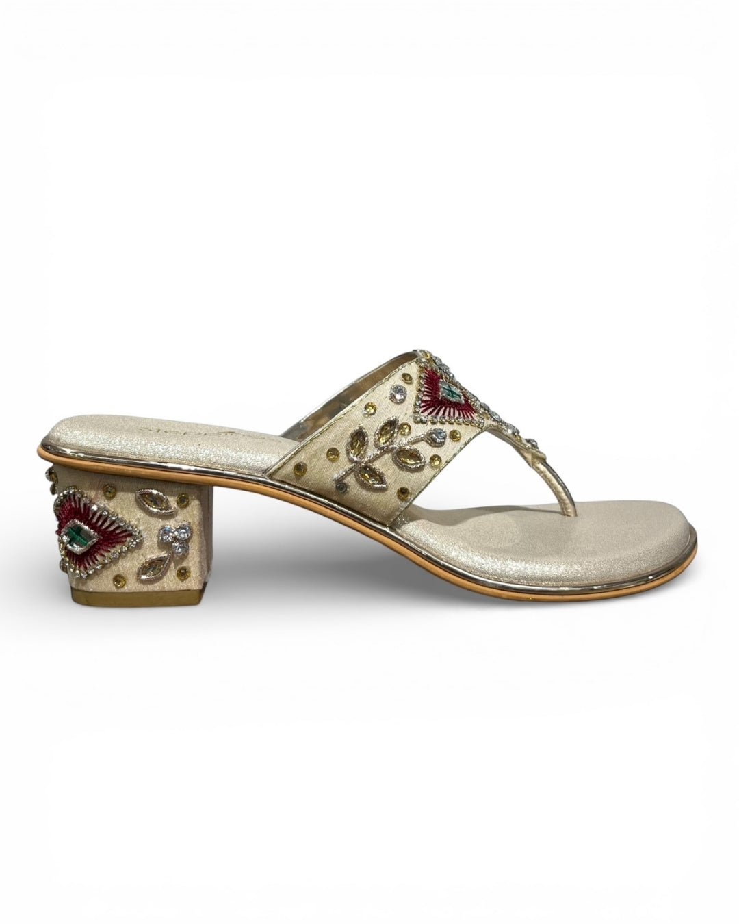 Ethnic Embellished Open Toe Block Heels