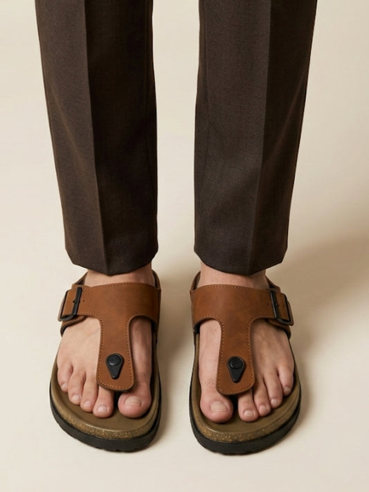 Men T-Strap Buckle Sandals