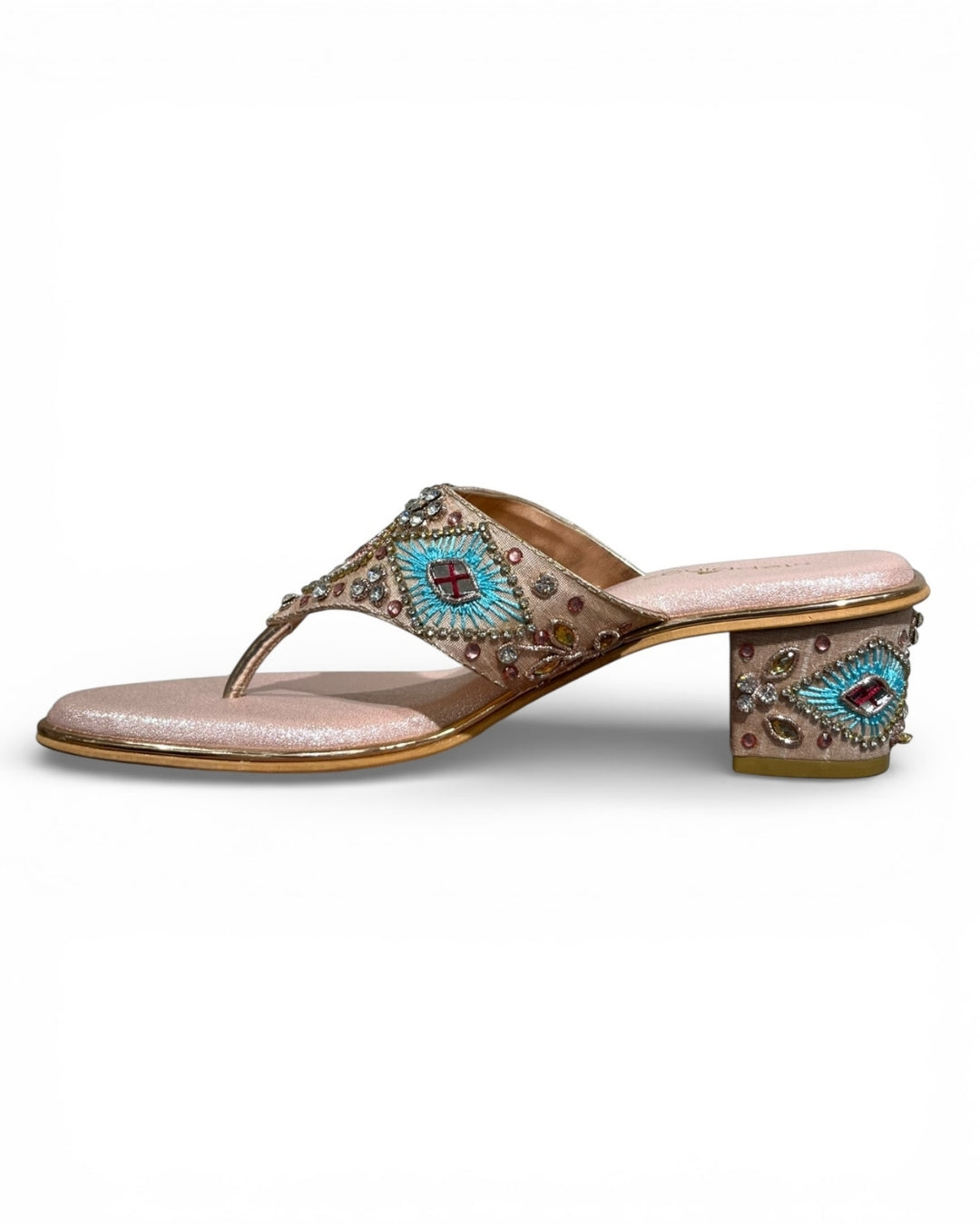 Ethnic Embellished Open Toe Block Heels
