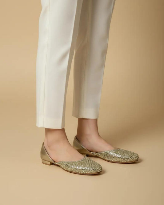 Gold Embellished Block Heel Sandals